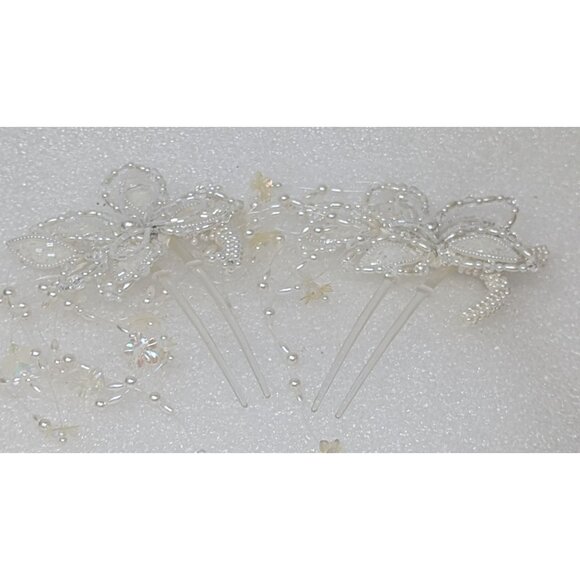 Bridal Hair Combs With Beaded Floral Design & Pearls Set of 2 - Picture 4 of 4